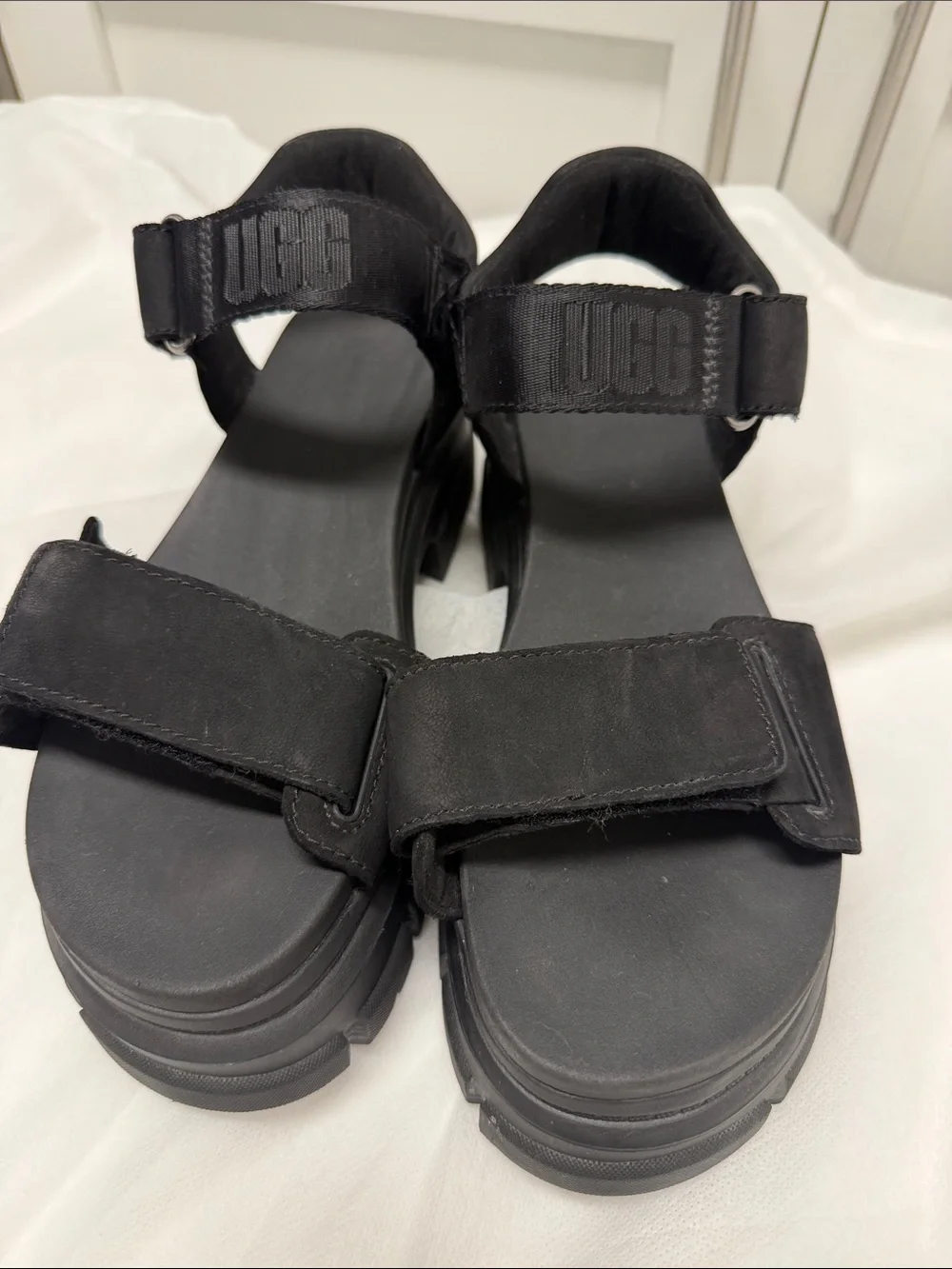 UGG Black Chunky Platform Velcro Sandals